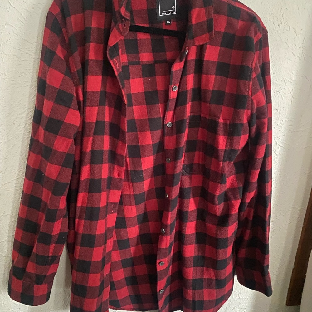 Red and Black Relaxed Button Down Shirt